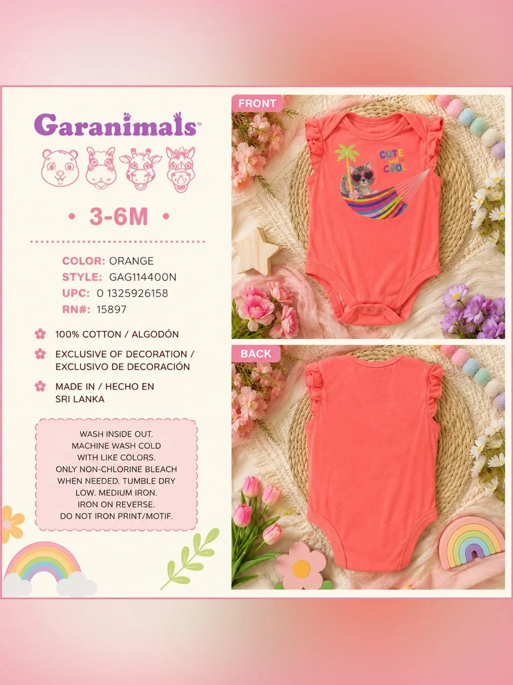 Garanimals 3-6M Kitten Bodysuit + Rare Yellow Cat Plush Set